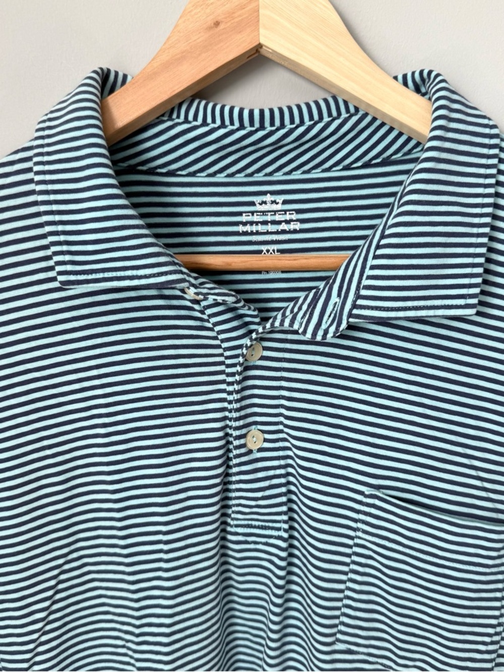 Peter Millar Men's Striped Stretch Knit Polo Shirt - Blue & Mint - Picture 2 of 3